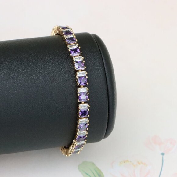 "Elegant Rose Gold Bracelet with Purple and Clear Gemstones, XPBL1008 - Picture 8 of 12